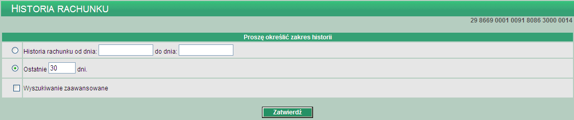 3.3. Historia rachunku Opcja Historia rachunku umożliwia przegląd operacji na rachunku: w zadanych przedziale czasowym tj. od daty do daty daty należy wpisywać w formacie DD.MM.