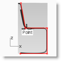 8 Przesuń kursor na rzutnię Przód, aż uchwyci punkt na dolnym końcu ukośnej linii. W tym momencie nie klikaj.