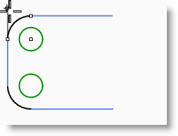 Aby narysować łuk na podstawie początku, końca i kierunku: 1 Z menu Krzywa, wybierz Łuk, a następnie kliknij Początek, koniec, kierunek. 2 Jako Początek, załóż uchwyt na górny koniec pionowej linii.