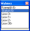 b. Wybierz Sketch<6> z listy wyboru. Teraz Sketch<6> jest zaznaczony w wybranych regionach. c. Przytrzymaj klawisz Shift i zaznacz Sketch <7> d.