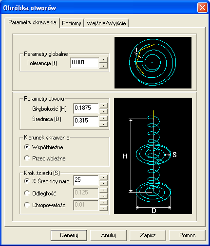 7. Kliknij dwa razy w Parametry i ustaw: Głębokość = 0.