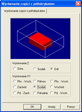 Wyrównanie części i półfabrykatu Kiedy półfabrykat jest juŝ utworzony naleŝy ustawić geometrię części względem półfabrykatu 6.