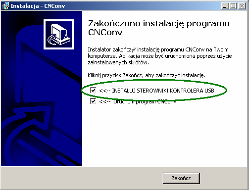 6. Instalacja oprogramowania i sterowników kontrolera. Program CNConv jest przeznaczony dla systemu Windows 98se, 2000, ME, XP, Vista, 7 dostępny do pobrania na stronie proma-elektronika.