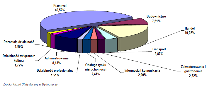 Wykres 6. Struktura zatrudnienia Bydgoszczan (wg stanu na dzień 31.12.2009 r.