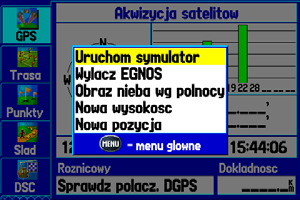 Rozpoczynamy> Korzystanie z Trybu Symulatora Korzystanie z Trybu Symulatora Trybu Symulatora jest pomocny, gdy chcesz poćwiczyć obsługę odbiornika w pomieszczeniu, gdzie sygnał z satelitów jest