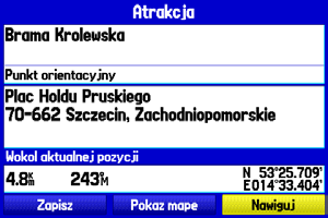 Tryb Morski > Wyszukiwanie obiektu Ekran Informacji Każdy obiekt na liście wyników wyszukiwania w Menu Szukaj posiada Ekran Informacji.