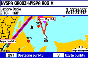 Tryb Morski > Nawigacja Według Trasy Aby dodać punkt do trasy: 1. Naciśnij dwukrotnie Menu aby wywołać Menu Główne. Podświetl zakładkę Trasa. 2. Wybierz żądaną trasę i naciśnij Enter. 3.