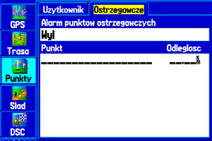 Tryb Morski > Tworzenie i Używanie Waypointów Aby usunąć waypointy według symbolu lub kategorii: 1. Będąc w zakładce Użytkownika zakładki Punkty podświetl waypoint aby go skasować i naciśnij Menu. 2.