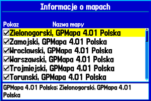 5. Podczas używania map wgranych na kartę pamięci, możesz wyświetlać szczegółowe informacje o konkretnych mapach. Podświetl Nazwę Mapy i naciśnij Enter.