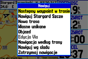 Edycja Trasy Podczas nawigacji trasą istnieje możliwość jej edycji. Do trasy możesz dodawać obszary i drogi unikane oraz stosować objazdy. Do trasy można również dodawać przystanki oraz punkty Via.