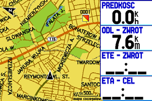 Ekrany Trybu Samochodowego > Ekran Mapy Ekrany Trybu Samochodowego W Trybie Samochodowym zawsze dostępne są dwa główne ekrany (Mapy i Komputera Podróży).