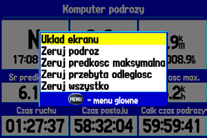 Ekrany Trybu Samochodowego > Komputer Podróży Komputer Podróży Ekran Komputera Podróży umożliwia szybki dostęp do danych o podróży zarejestrowanych podczas prowadzenia nawigacji w Trybie Samochodowym.