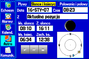 Menu Główne> Zakładka Astronomiczne Aby zobaczyć szczegóły wykresu dla innych godzin w wybranym dniu: 1.