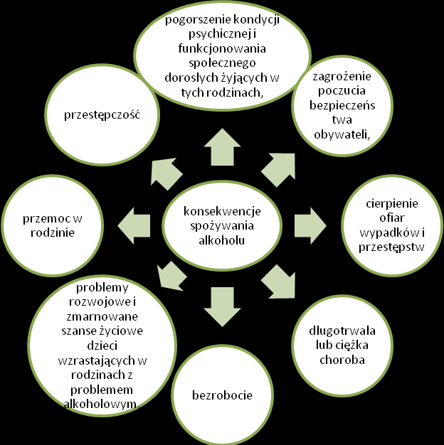 zaburzenia życia rodzinnego związane z alkoholem, w tym zjawisko przemocy w rodzinie, nietrzeźwość w miejscach publicznych (zakłócenia porządku i nagabywanie, przestępstwa, wykroczenia, wypadki,
