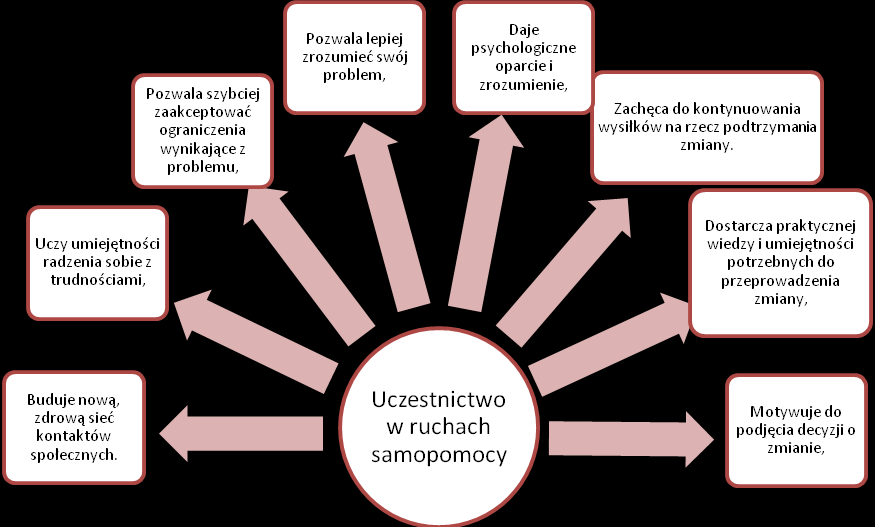 Ruchy samopomocowe (wzajemnej pomocy) odgrywają ogromną rolę w poprawie funkcjonowania osób cierpiących z powodu różnego rodzaju problemów. Rysunek 11. Co daje uczestnictwo w ruchach samopomocowych?