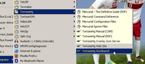 4. TortoiseHg konfiguracja (1) Programem, z którego będziemy korzystać jest TortoiseHg Workbench.