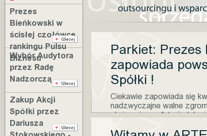 Ilustracja nr 16. Na stronie Arterii powiększenie liter powoduje ich znikanie. 2.6. Notowania giełdowe Notowania giełdowe są charakterystycznym elementem na stronach wielu spółek giełdowych.