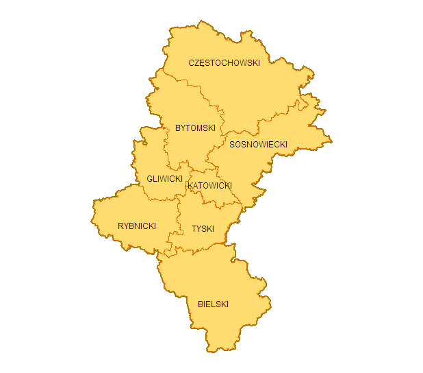 2. SUBREGION SOSNOWIECKI I GOSPODARKA W TYM SUBREGIONIE 23 Rysunek 2.2. Mapa województwa śląskiego i jego subregionów (subregiony NTS 3) Źródło: Portal Informacyjny GUS.