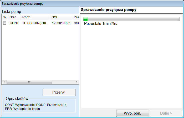 1) Zaznacz pole wyboru dla pompy, która ma zostać podłączona. Uwagi Jeśli z ekranu "Menu główne" zostaną wybrane następujące ekrany, nie można wybrać kilku pomp (lub statywów) jednocześnie. [Nr kom.