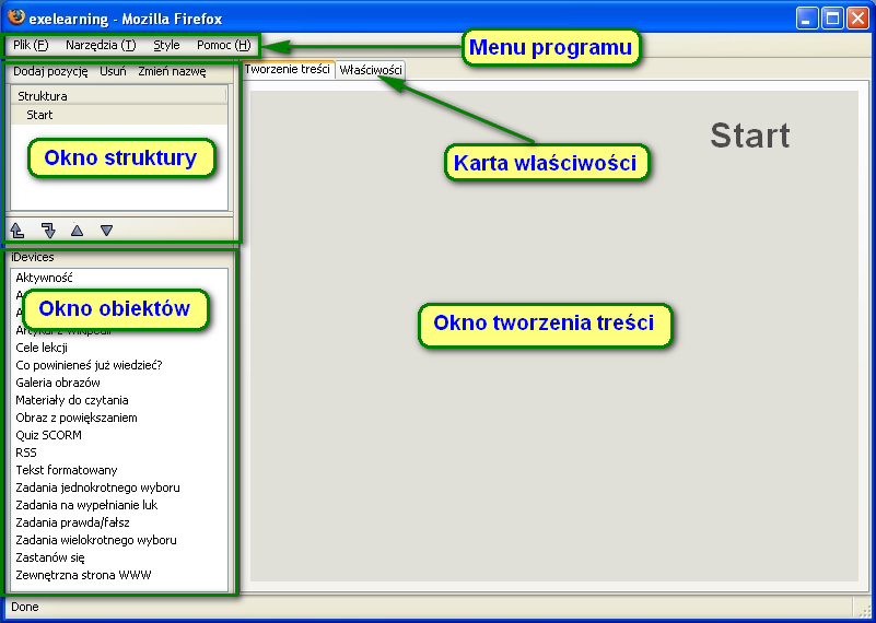 Program exe jest prosty w obsłudze. Umożliwia przygotowanie i publikowanie projektów do wykorzystania w procesie kształcenia.