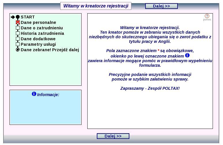 Wywołanie formularza rejestracji w przeglądarce internetowej Aby wywołać formularz do rejestracji zgłoszenia zwrotu podatku z tytułu pracy w Wielkiej Brytanii w pasku adresowym przeglądarki należy