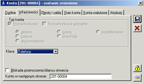 Rys. 9.122 Konto, zakładka Ogólne. Data załoŝenia data utworzenia konta w planie kont. Przy dopisywaniu konta system domyślnie podpowiada bieŝącą datę systemową, ale dopuszcza jej zmianę.