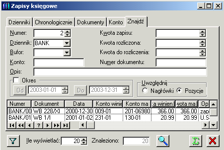 Rys. 9.137 Zapisy księgowe, zakładka Znajdź.