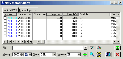 Rys. 9.167 Definicja noty memoriałowej, zakładka: Pozycje. UWAGA: Dla kaŝdego rodzaju noty memoriałowej moŝna określić serie.