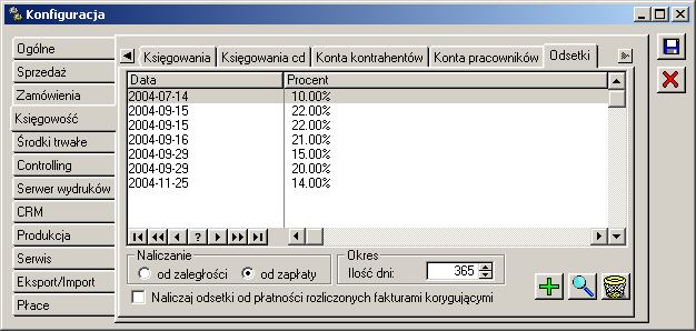 automatyczne zakładania kont dla dostawców i odbiorców oraz wprowadzić konta dla kontrahentów z określoną formą płatności: Gotówka. Rys. 9.7 Konfiguracja, zakładka: Konta kontrahentów.