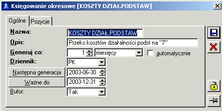 księgowań miesięcznych, kwartalnych, rocznych itp. Funkcja polega na zdefiniowaniu schematów księgowań, które słuŝą wielokrotnemu księgowania określonych kwot na określone konta księgowe.