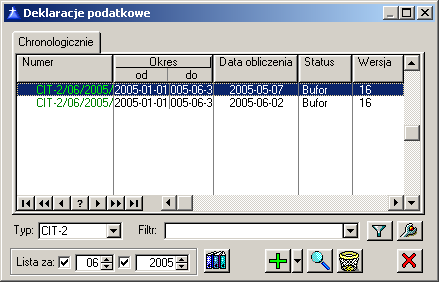 rodzaju deklaracji następuje w oknie generowanej deklaracji (więcej informacji w rozdziale: 9.4.3.1 Deklaracja CIT 2). Rys. 9.17 Deklaracje podatkowe.