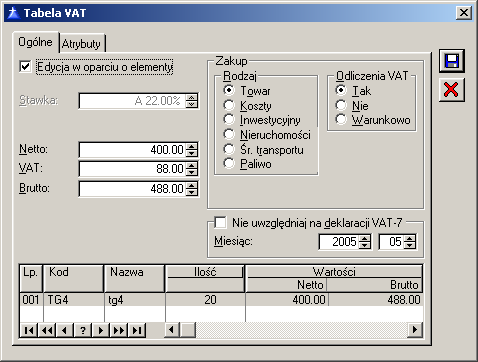 Rys. 9.30 Faktura zakupu, zakładka: VAT.