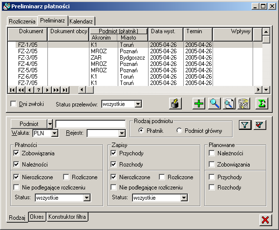 Rys. 9.70 Preliminarz płatności, zakładka: Preliminarz.