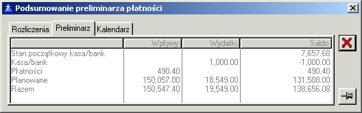 [Nowy] umoŝliwia dodanie nowego zapisu preliminarza. [Edycja płatności/zapisu kasowego] słuŝy do edytowania płatności/zapisu kasowego. [Edycja dokumentu] słuŝy do edytowania dokumentu źródłowego.