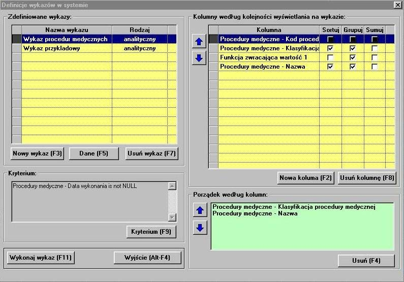 4.7.2 Definicja wykazów Lokalizacja: Wykazy>Definicje wykazów Formatka umożliwia tworzenie nowych oraz modyfikację już istniejących wykazów, oraz ustalanie kryteriów, jakie mają one spełniać.