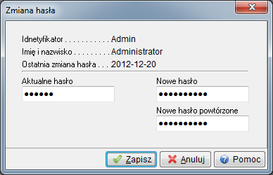 4.10 Zmiana użytkownika, hasła, firmy Zmiana użytkownika <Shift+Ctrl+U> nowy użytkownik, chcąc zalogować się do systemu, powinien podać swoją nazwę i hasło (przycisk <Inne> rozwija okno logowania):