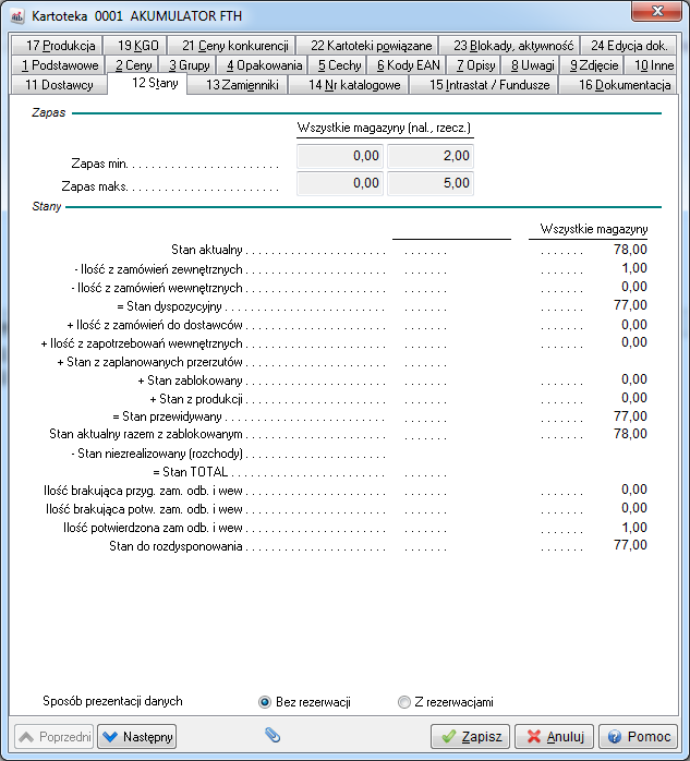 Wszystkie kartoteki towarowe założone na wszystkich magazynach przeglądać można w opcji Słowniki Spis kartotek magazynowych.