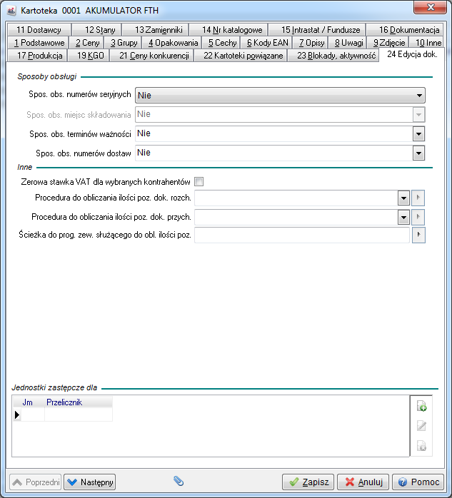 W menu prawego klawisza myszki znajduje się opcja Dodatkowe Zestawienia, która umożliwia wykonanie szybkich zestawień z poziomu okna spisu kartotek magazynowych: Dostawcy <Ctrl+D>.