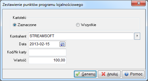 Po kliknięciu na przycisk <Generuj>, na ekranie komputera pojawi się lista punktów danego kontrahenta.