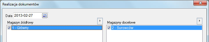 Planując przerzut użytkownik określa, z którego magazynu pobierze kartotekę do przerzutu i na jaki magazyn ją przeznaczy. Podać należy również planową do przerzucenia ilość.