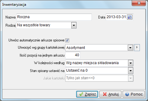 W przypadku, gdy otwarto już inwentaryzację, program po wywołaniu opcji Inwentaryzacja automatycznie przejdzie do ostatnio modyfikowanej.