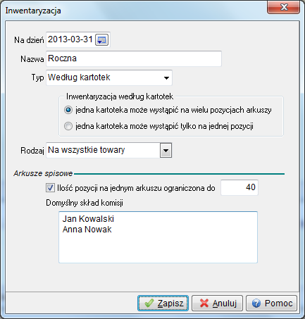 2.9.2 Nowa inwentaryzacja według kartotek Nową wersję inwentaryzacji można uruchomić w Konfiguracji po zalogowaniu z hasłem serwisowym (menu System Konfiguracja Ustawienia Inwentaryzacja Ustawienia