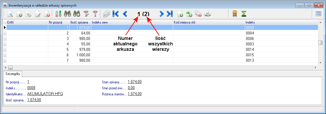 Do wyszukiwania pozycji inwentaryzacji służą ikony Szukaj pozycji <F6> i Szukaj następnej pozycji <Shift+F6>.