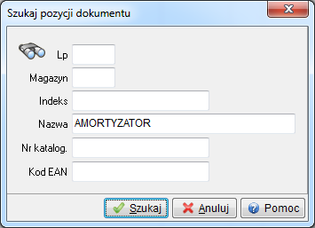 W oknie filtru należy wprowadzić takie dane, które w najszybszy sposób pozwolą zidentyfikować szukaną, wśród wielu pozycji dokumentu, kartotekę.