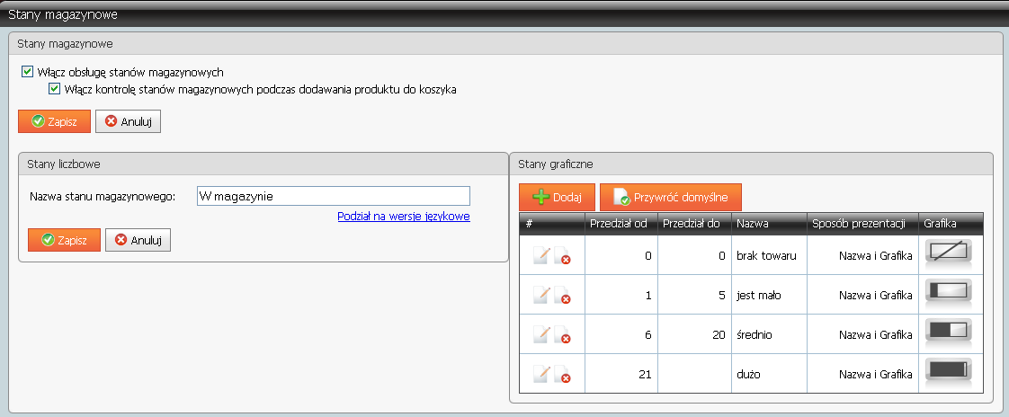 Str. 48 Moduł isklep24 v. 5.3 Rys. 54 Panel administracyjny, Konfiguracja, Prezentacja asortymentu, Stany magazynowe.