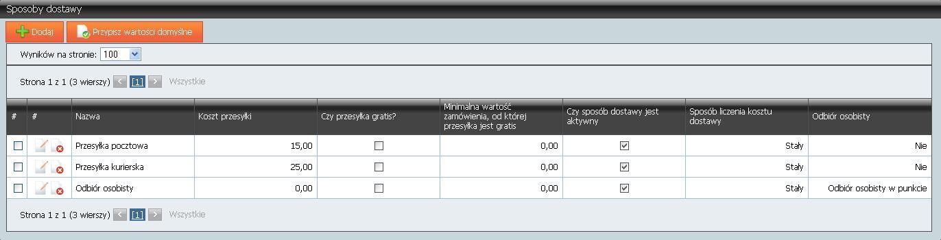 Str. 132 Moduł isklep24 v. 6.1 Sposoby dostawy Administrator sklepu ma możliwość dodawania, usuwania i modyfikowania sposobów dostaw towaru.