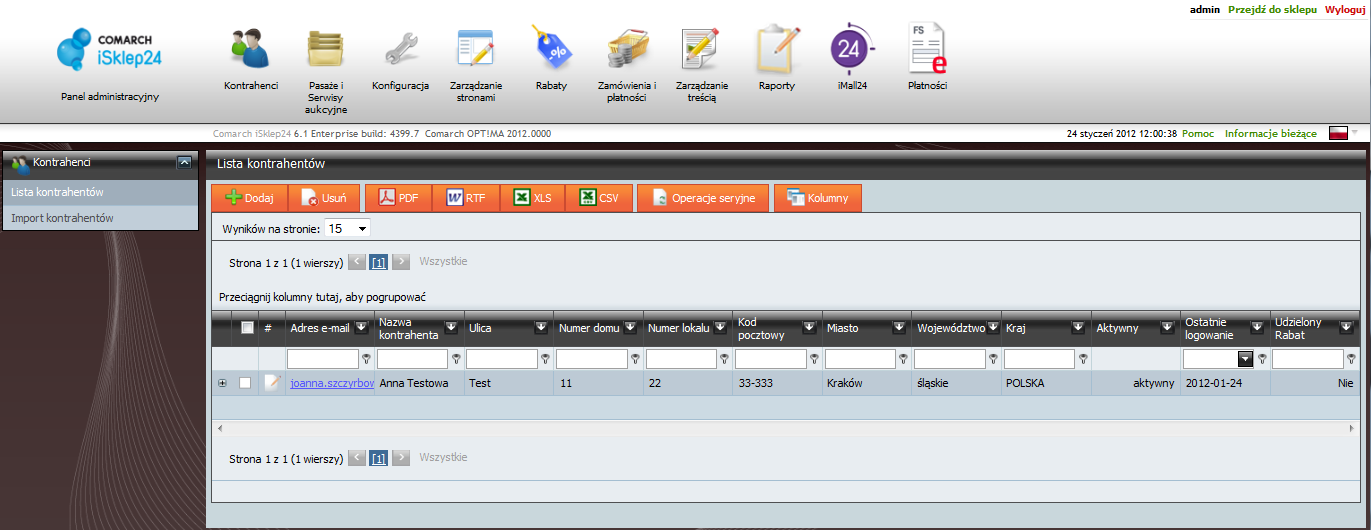 Str. 24 Moduł isklep24 v. 6.1 4.3 Panel administracyjny Panel administracyjny służy m.in. do zarządzania kontrahentami i zamówieniami oraz umożliwia skonfigurowanie wielu funkcji sklepu.