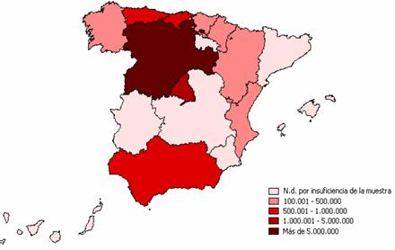 Główne destynacje mieszkańców Andaluzji w 2008 roku w obrębie Hiszpanii, źródło: Informe Mercado Andaluz 2009, s.2 (16.12.