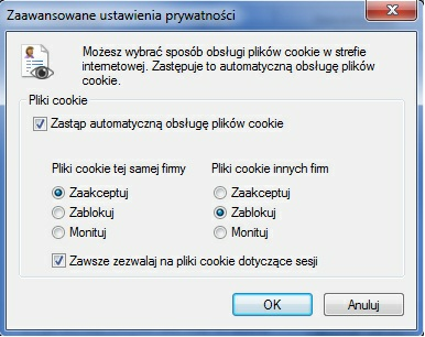 w części Blokowanie wyskakuj ących okienek należy zaznaczyć opcję Włącz blokowanie wyskakuj ących okienek.