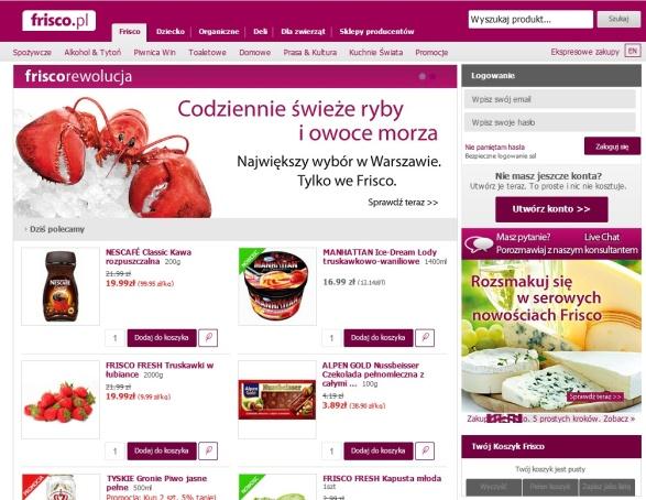 Frisco jest pierwszym i największym samodzielnym sklepem typu e-grocery w Polsce Swoim zasięgiem obejmuje Warszawę i okolice z możliwością dostawy na terenie całej Polski Frisco posiada